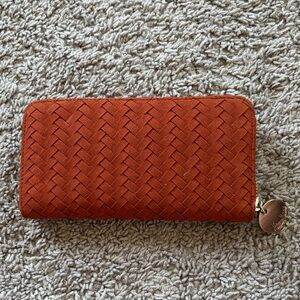 Neiman Marcus Woven Zip-Around Wallet - Rust